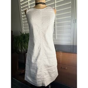 Tommy Bahama Linen Tencel Sheath Dress Ivory Tan Geometric Zip Front XXS Petite